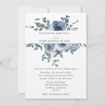 Dusty Blue Floral and Grey Wedding Invitation