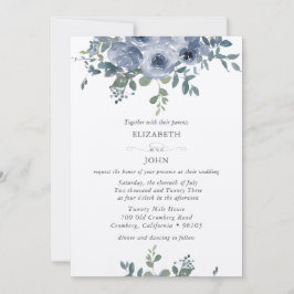 Dusty Blue Floral and Grey Wedding Invitation Inbjudningar