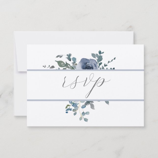 Dusty Blue Floral and Grey Wedding RSVP Inbjudningar (Framsida)