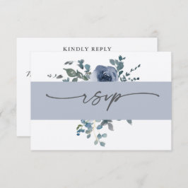 Dusty Blue Floral and Grey Wedding RSVP Inbjudningar