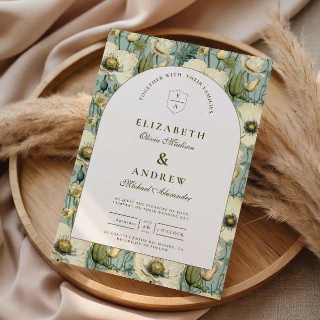 Dusty Blue Floral Arch Garden Wedding Inbjudningar (Skapare uppladdad)