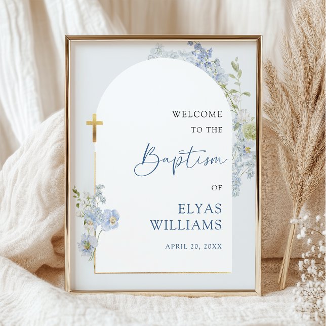 Dusty Blue Floral Arched Boy Baptism Welcome Sign Poster (Skapare uppladdad)