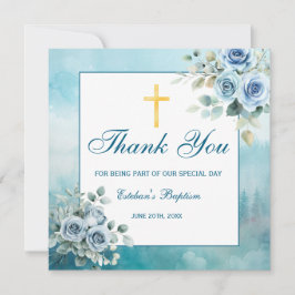 Dusty Blue Floral Baptism Boy Religious Tack Kort