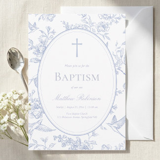Dusty Blue Floral Baptism Inbjudningar
