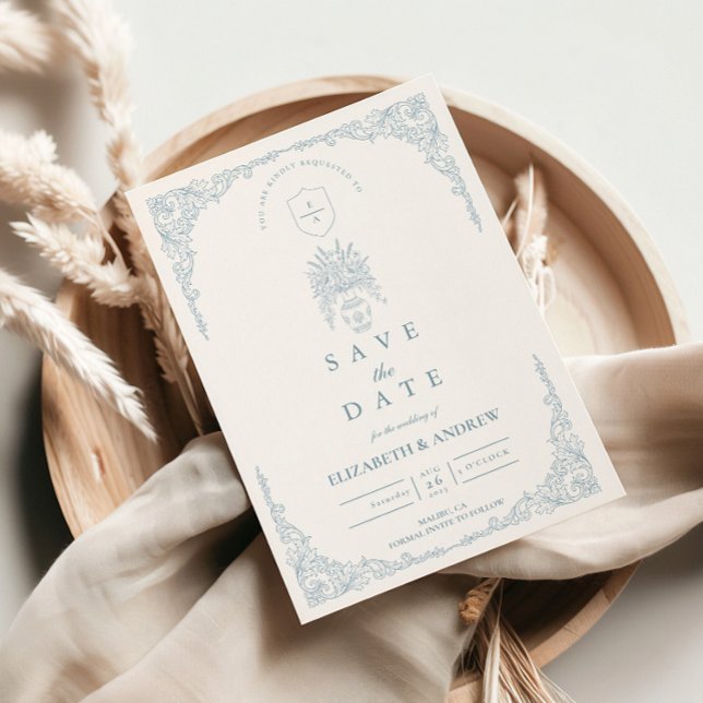 Dusty Blue Floral Baroque Wedding Spara Datumet (Skapare uppladdad)