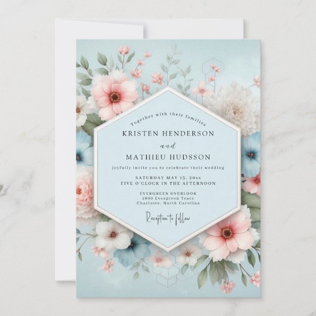 Dusty Blue Floral Bliss Wedding Inbjudningar (Framsida)
