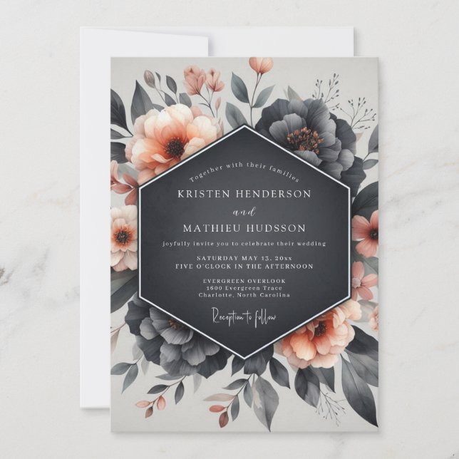 Dusty Blue Floral Bloom Wedding Inbjudningar (Framsida)