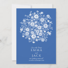 Dusty Blue Floral Bouquet Save the Date Card Spara Datumet