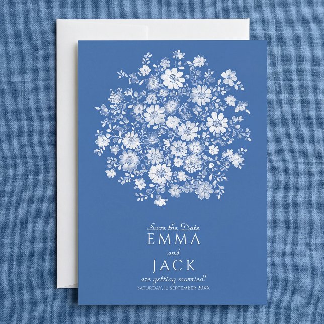 Dusty Blue Floral Bouquet Save the Date Card Spara Datumet (Dusty Blue Floral Bouquet Save the Date Card.)