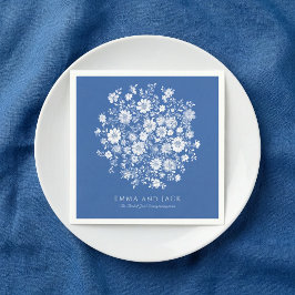 Dusty Blue Floral Bouquet Wedding names and date Pappersservett