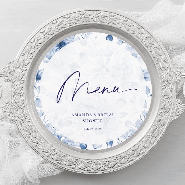 Dusty Blue Floral Bridal Shower Menu Meny (Skapare uppladdad)