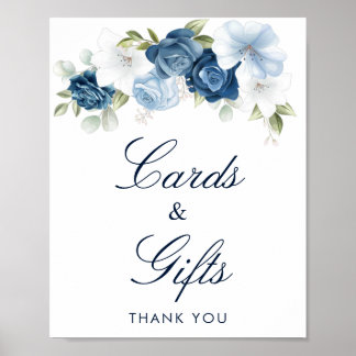 Dusty Blue Floral Cards and Gifts Bridal Shower Poster