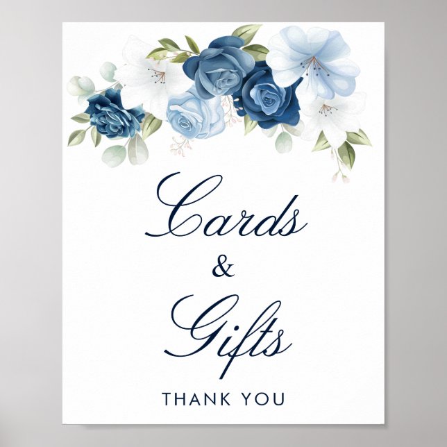 Dusty Blue Floral Cards and Gifts Bridal Shower Poster (Framsidan)