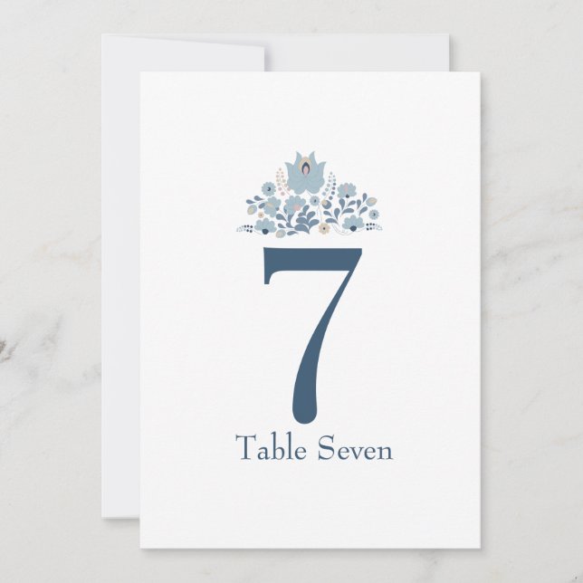 Dusty Blue Floral Custom Table Number Inbjudningar (Framsida)