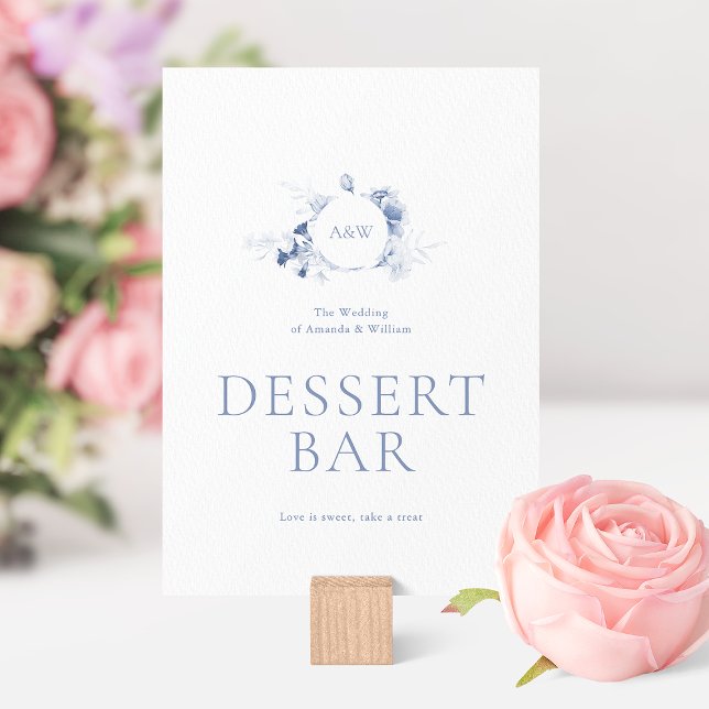 Dusty Blue Floral Dessert Bar Sign Inbjudningar (Skapare uppladdad)