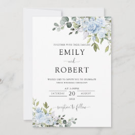Dusty Blue Floral Eucalyptus Wedding Invitation Inbjudningar