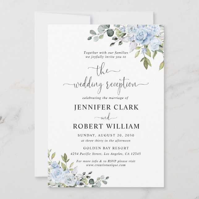 Dusty Blue Floral Eucalyptus Wedding Invitation Inbjudningar (Framsida)