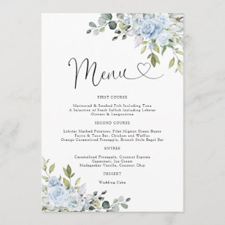 Dusty Blue Floral Eucalyptus Wedding Menu Meny
