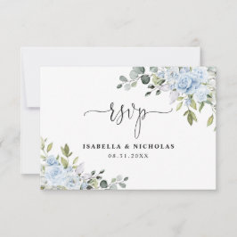 Dusty Blue Floral Eucalyptus Wedding RSVP Card  OSA Kort