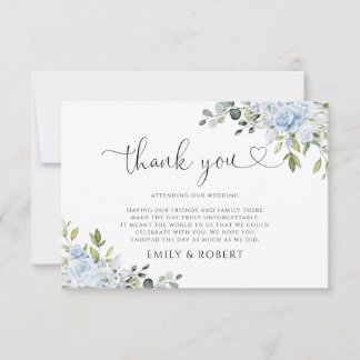 Dusty Blue Floral Eucalyptus Wedding Thank You Car Tack Kort