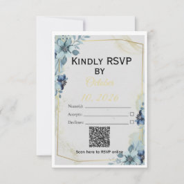 Dusty Blue Floral Gold Geometric Wedding Suite OSA Kort