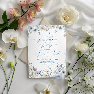 Dusty Blue Floral Graduation Party Invite Inbjudningar