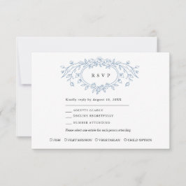 Dusty Blue Floral Line Art Wedding OSA Kort