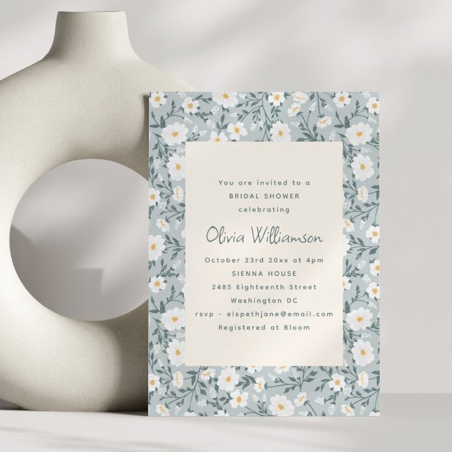 Dusty Blue Floral Modern Spring Bridal Shower Inbjudningar (Skapare uppladdad)