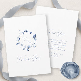 Dusty Blue Floral Monogram Thank You Card Tack Kort
