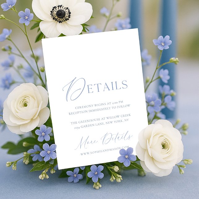 Dusty Blue Floral Monogram Wedding Details Card  Inbjudningar (Skapare uppladdad)