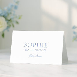 Dusty Blue Floral Monogram Wedding Place Card Kort