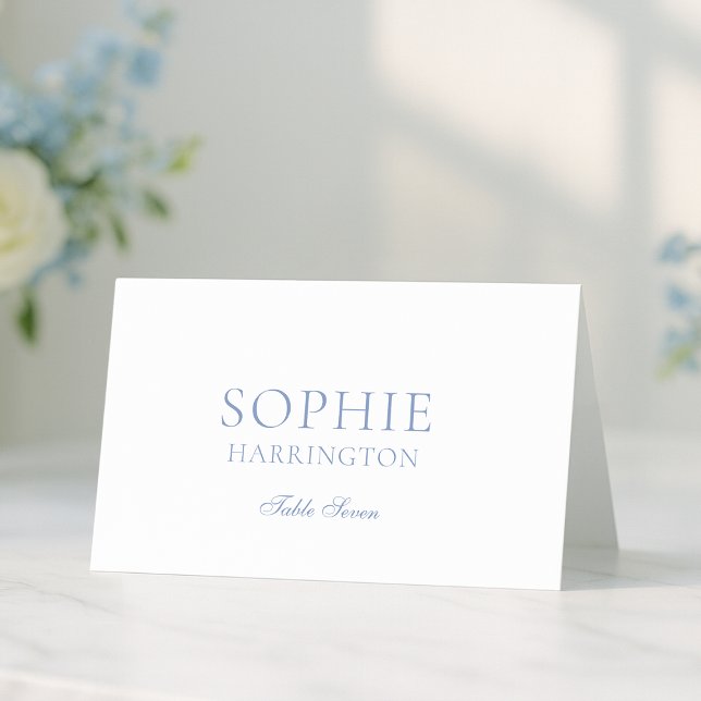 Dusty Blue Floral Monogram Wedding Place Card Kort (Skapare uppladdad)