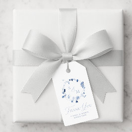 Dusty Blue Floral Monogram Wedding Thank You Tag Presentetikett