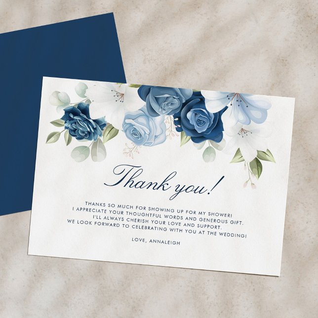 Dusty Blue Floral något blått innan jag gör det Tack Kort (Dusty Blue Floral Bridal Shower Elegant Thank You Card)