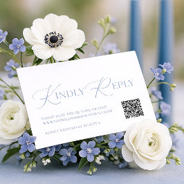 Dusty Blue Floral QR Code RSVP Card Tilläggskort