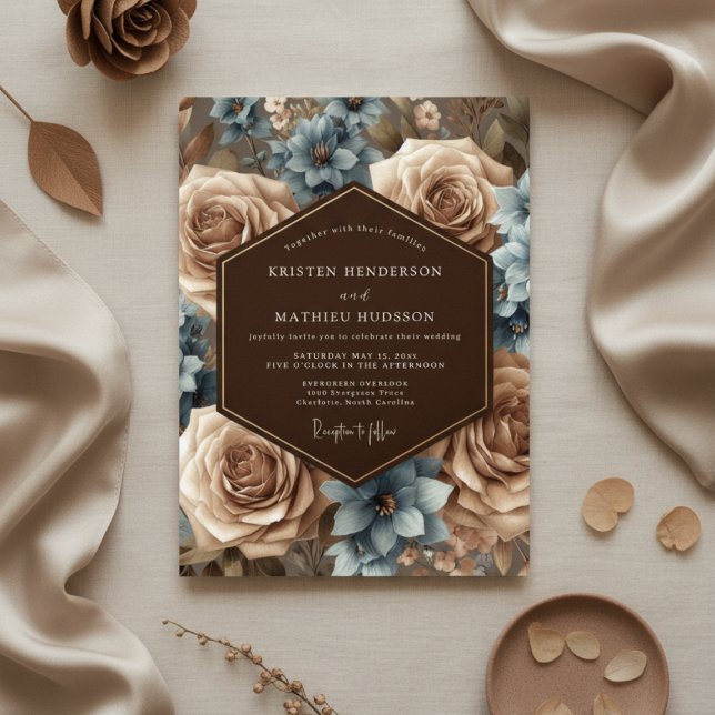 Dusty Blue Floral Romantic Wedding Inbjudningar (Skapare uppladdad)