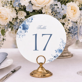 Dusty Blue Floral Round Wedding Table Number Sign Meny