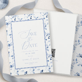 Dusty Blue Floral Save the Date Card Inbjudningar