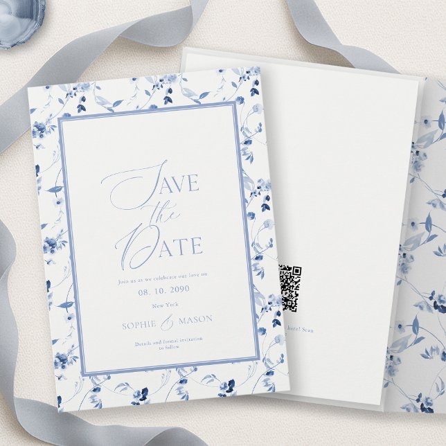 Dusty Blue Floral Save the Date Card Inbjudningar (Skapare uppladdad)