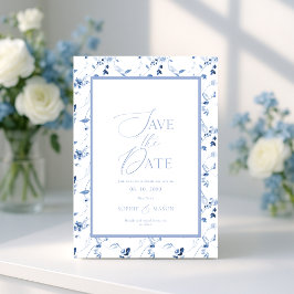 Dusty Blue Floral Save the Date Card Inbjudningar
