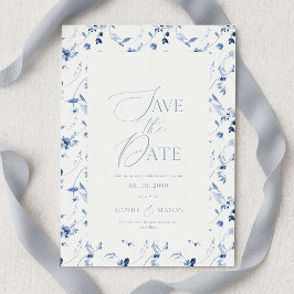 Dusty Blue Floral Save the Date Card Inbjudningar