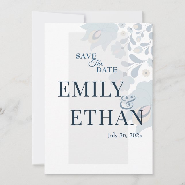 Dusty Blue Floral Save the Date Spara Datumet (Framsida)