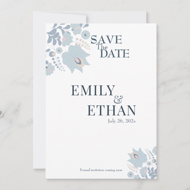 Dusty Blue Floral Save the Date Spara Datumet (Framsida)