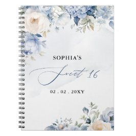  Dusty Blue Floral Sweet 16 Guest Book Anteckningsbok