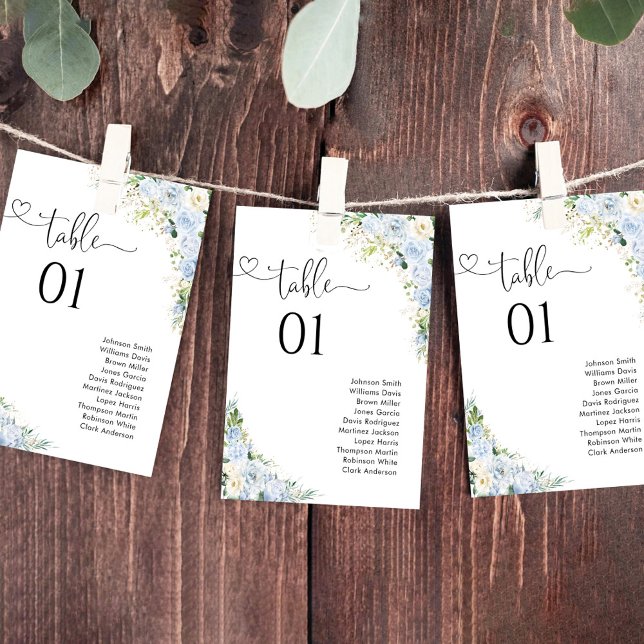 Dusty Blue Floral Table Number Seating Chart (Skapare uppladdad)