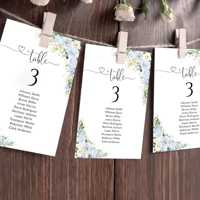 Dusty Blue Floral Table Number Seating Chart (Skapare uppladdad)