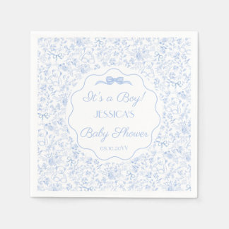 Dusty Blue Floral Vintage Teddy Bear Baby Shower Pappersservett