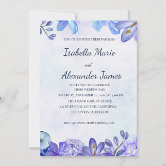 Dusty Blue Floral Watercolor Frame Wedding Invitat Inbjudningar