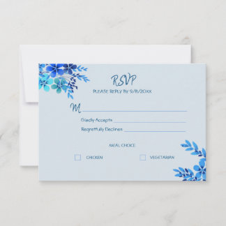 Dusty Blue Floral Watercolor Wedding Response Card OSA Kort