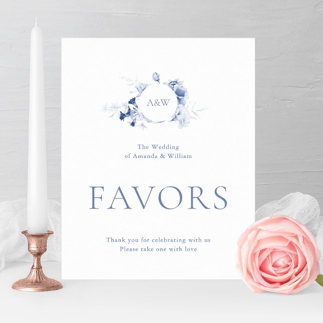 Dusty Blue Floral Wedding Favor Sign Poster (Skapare uppladdad)